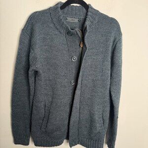 Woolovers Men's Small Blue Cardigan‎ Sweater Button Up Ribbed Knit Fall Cozy